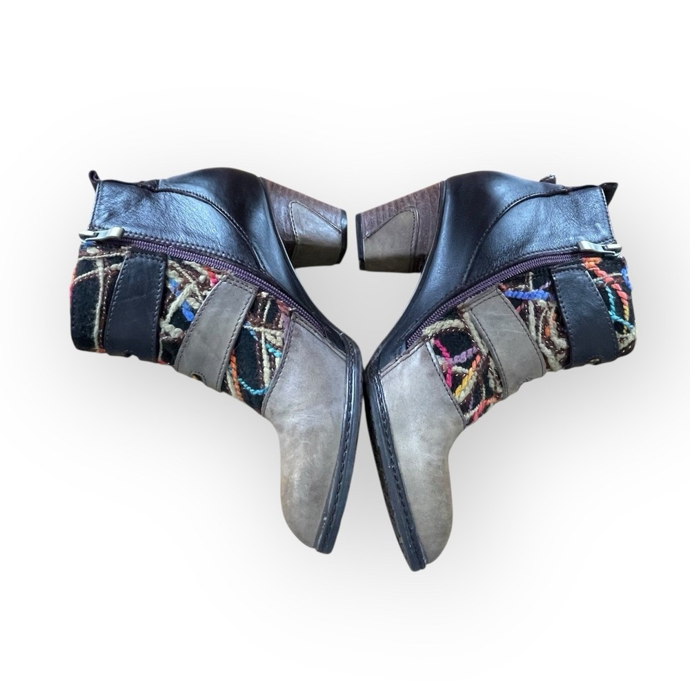 Multicolor Patterned Leather & Suede Ankle Booties with Buckle Straps - Picture 5 of 9